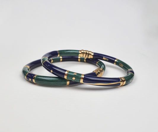 Vintage Navy Blue and Emerald Green Italian Enamelled Bangles