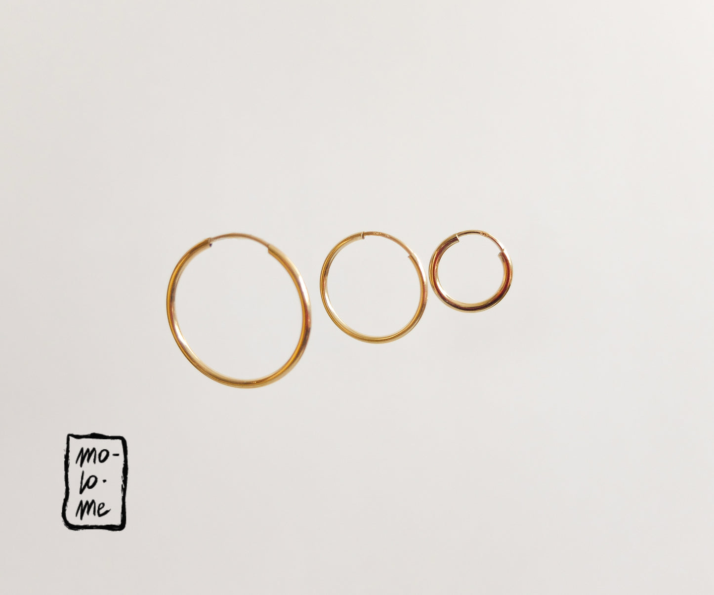 9 Carat Gold Simple Endless Hoops in Sizes: 3cm, 2cm and 13mm.
