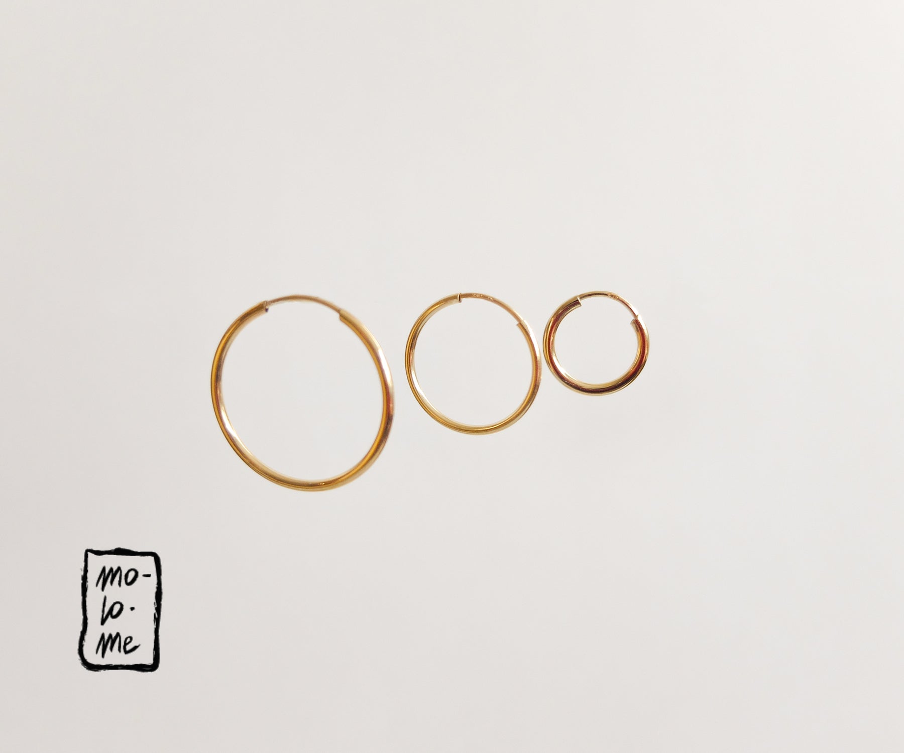 Molo Me 9 Carat Gold Large, Medium and Small Simple Hoop Earrings