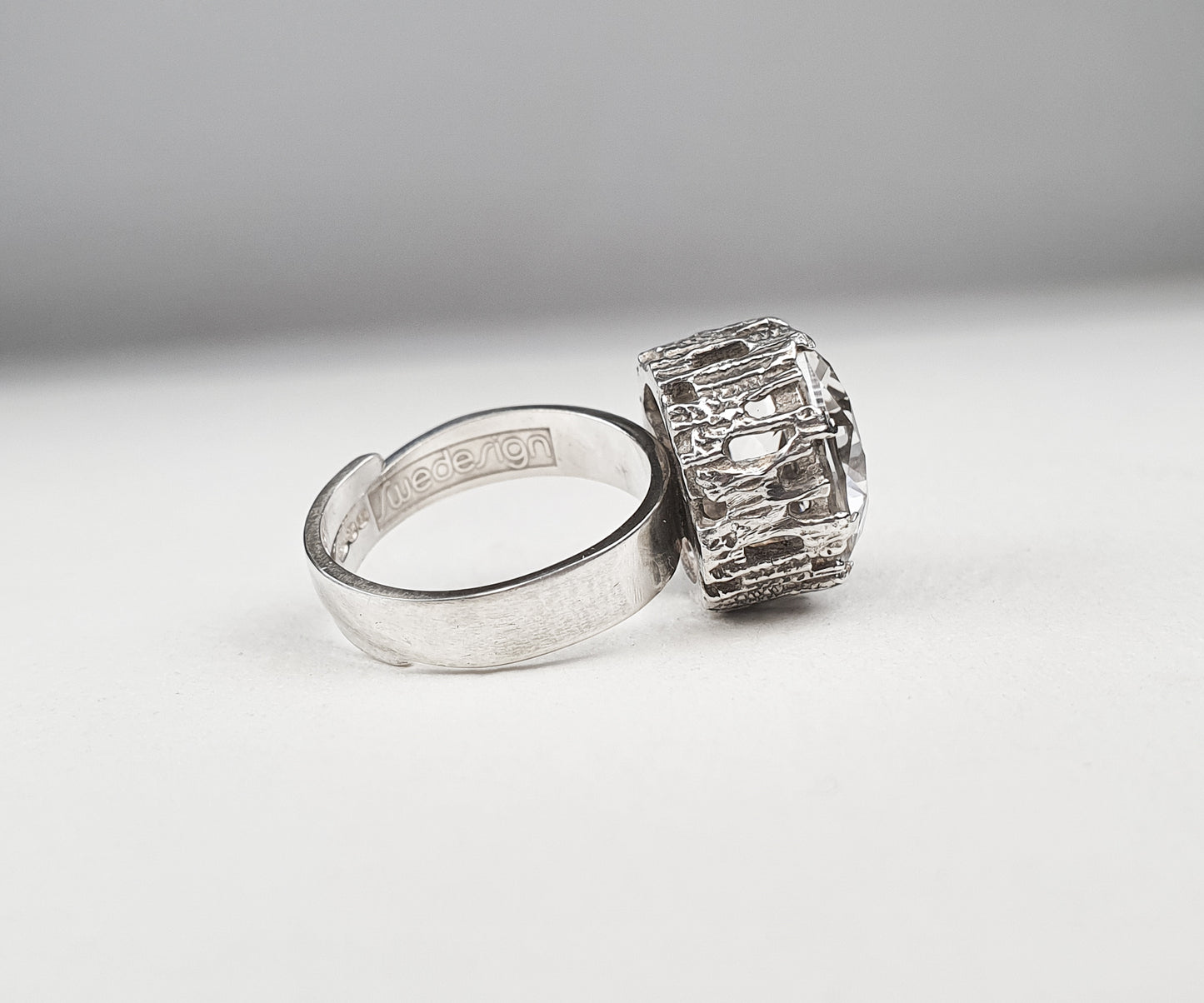 Scandinavian Rock Crystal and Silver Modernist Ring