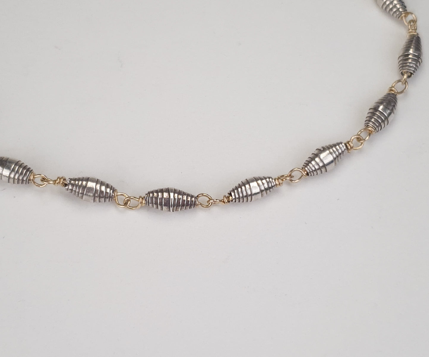 Vintage Silver Paper Beads and Gold Chain Bracelet