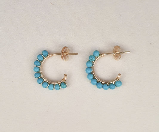 Small Aga Turquoise and Gold Hoops