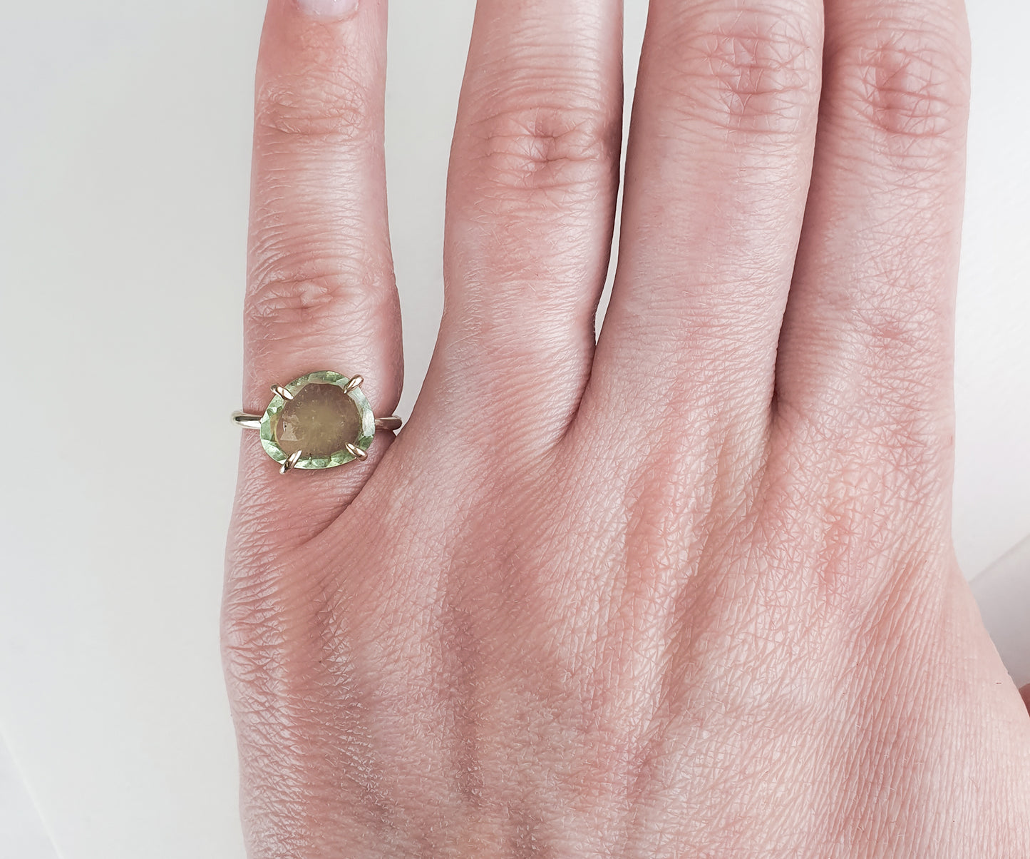 Minty Green Tourmaline Candy Pinky Ring in Solid Gold