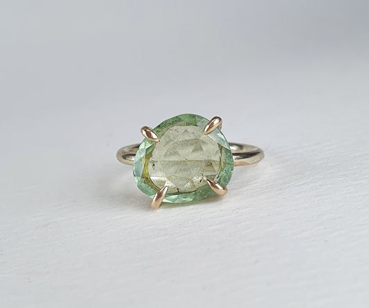 Minty Green Tourmaline Candy Pinky Ring in Solid Gold