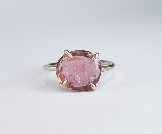 Raspberry Pink Tourmaline Candy Ring in Solid Gold