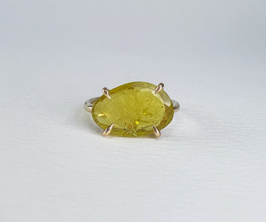 Chartreuse Yellow Tourmaline Candy Ring in Solid Gold
