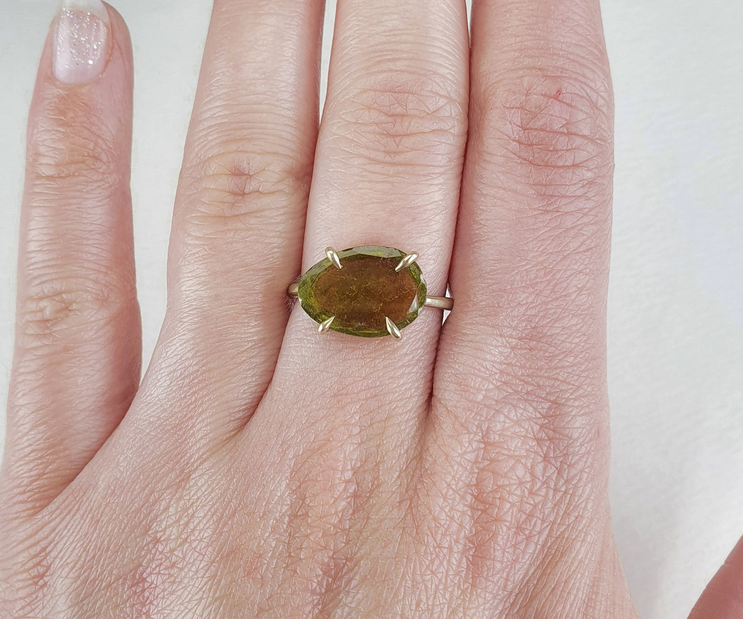 Yellowish Green Tourmaline Candy Ring in Solid Gold