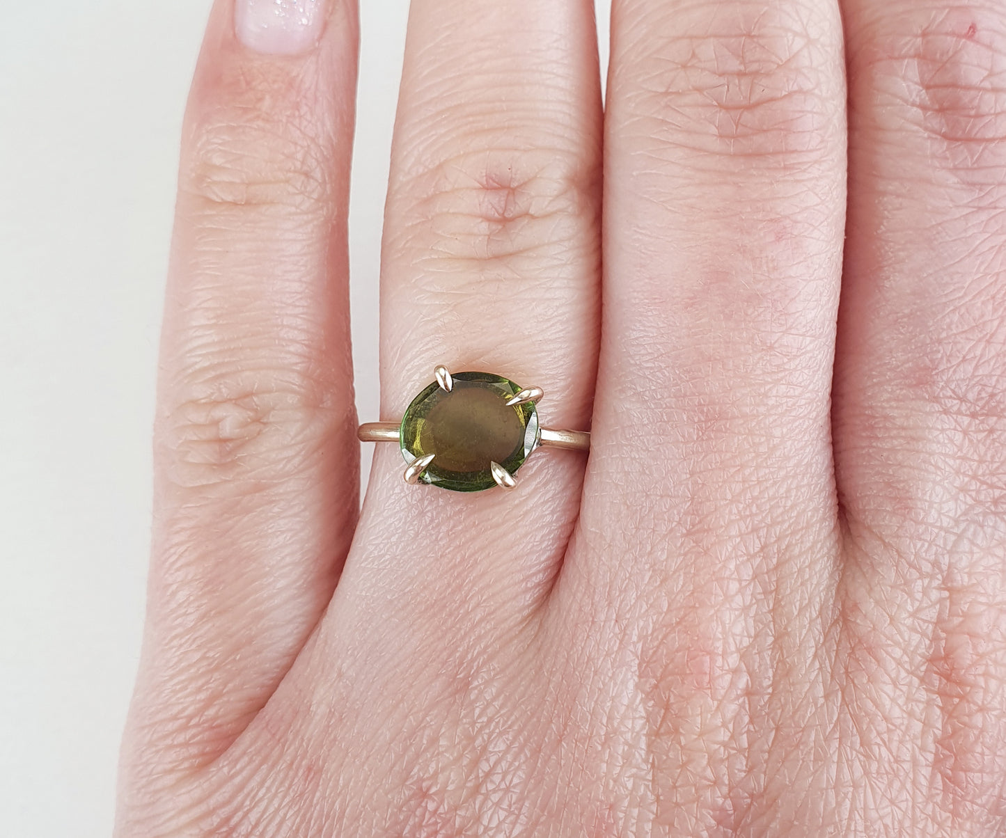 Forest Green Tourmaline Candy Ring in Solid Gold