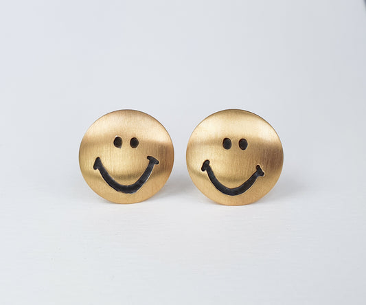 Upcycled Smiley Clip On Earrings in Gold Plated Silver