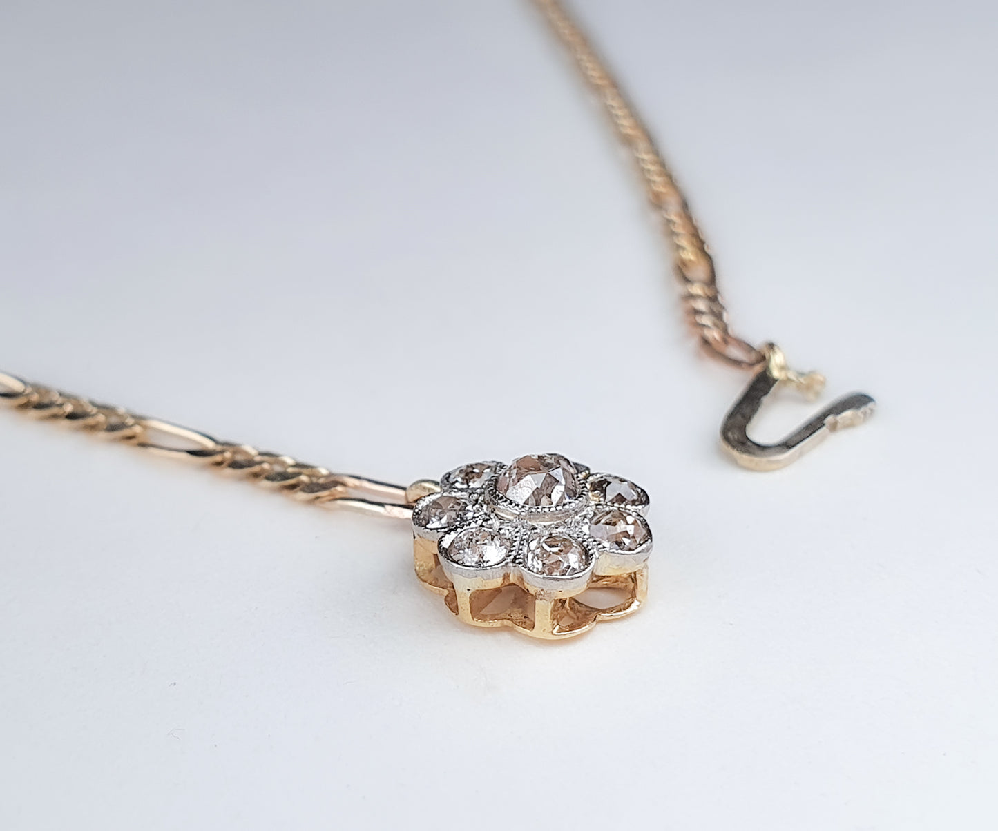 Edwardian Diamond Flower Necklace With Old Cut Diamonds