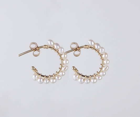 Small Gold Aga Hoops with Tiny Pearls