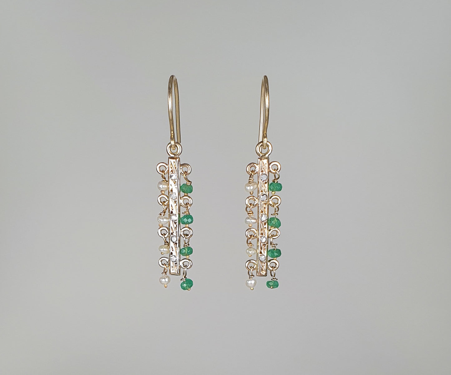 Emerald, Pearl and Diamond Antique Remodel Earrinngs