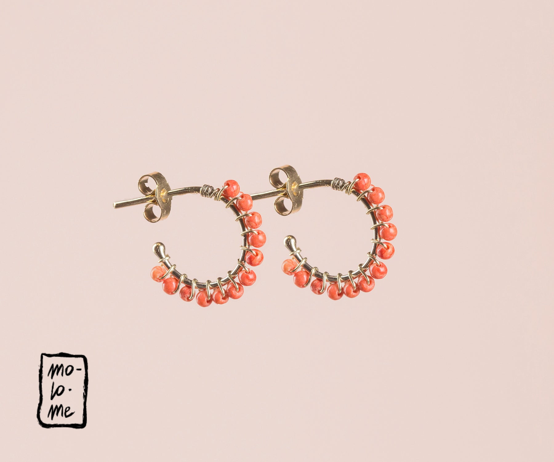 Small Aga Coral and Gold Hoops