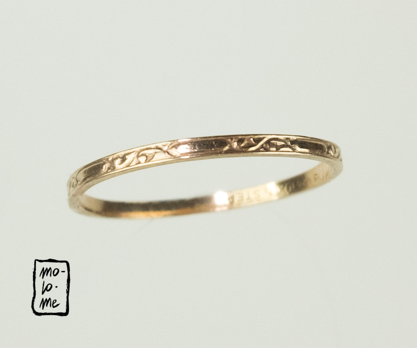 Vintage Skinny Engraved Gold-Plated Stacking Rings by Molo Me close up