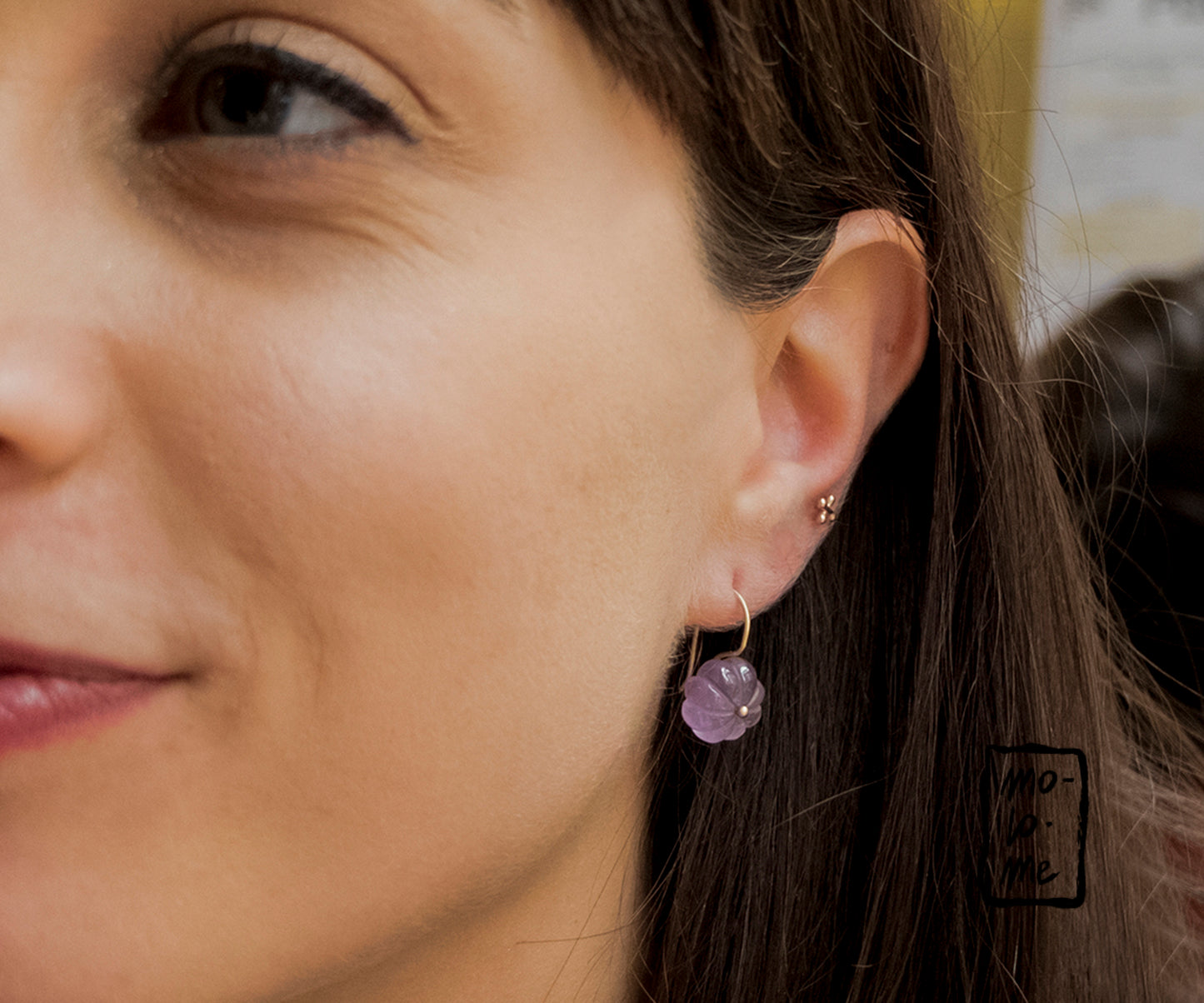 Molo Me Amethyst and Gold Flower Earrings on Fay