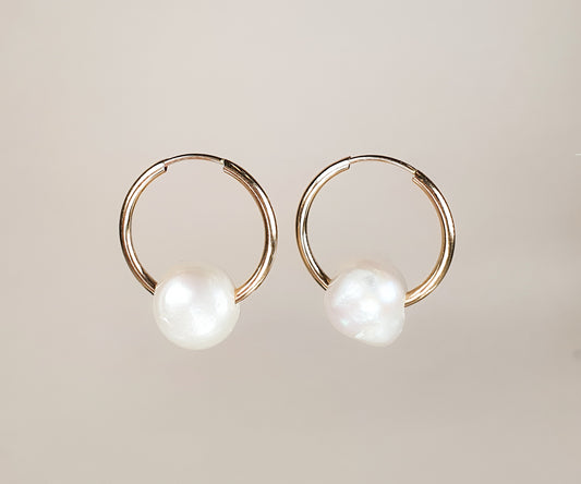 Mama Ania Hoops with White Pearl
