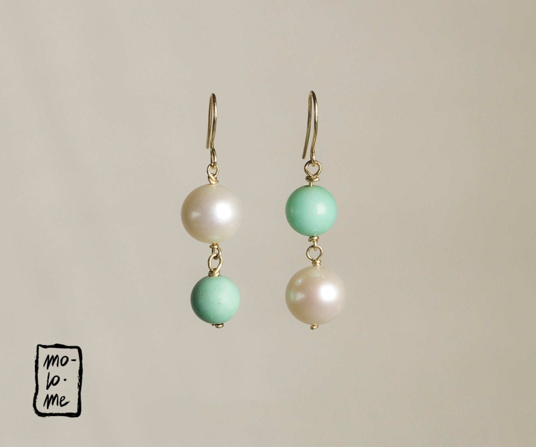 Chrysoprase and Pearl Upside Down Drop Earrings