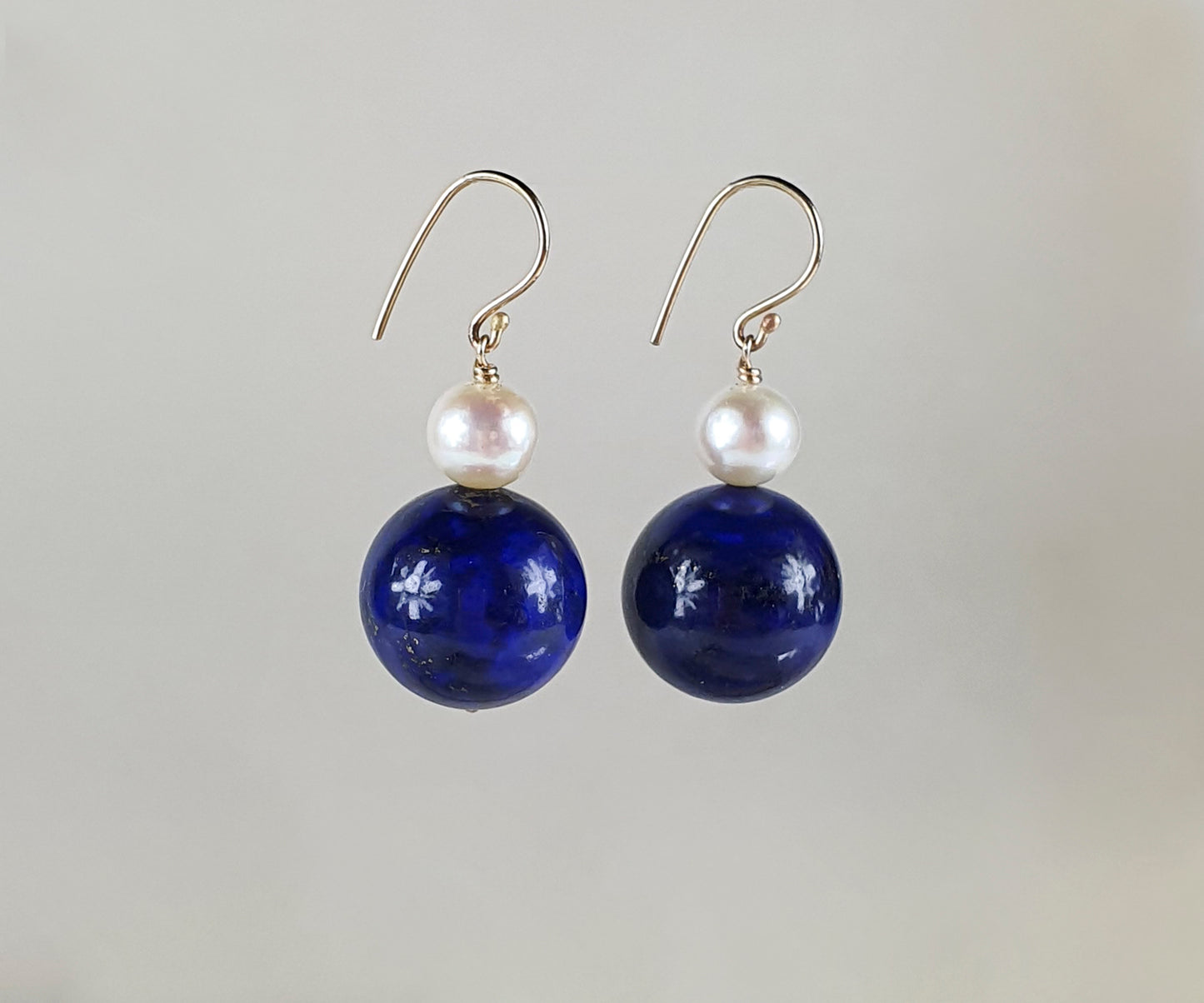 Lapis Lazuli and White Pearl Sphere Drop Earrings