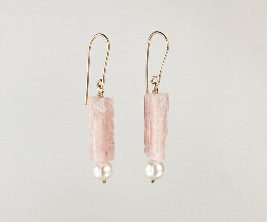 Pink Tourmaline and Pearl Drop Earrings