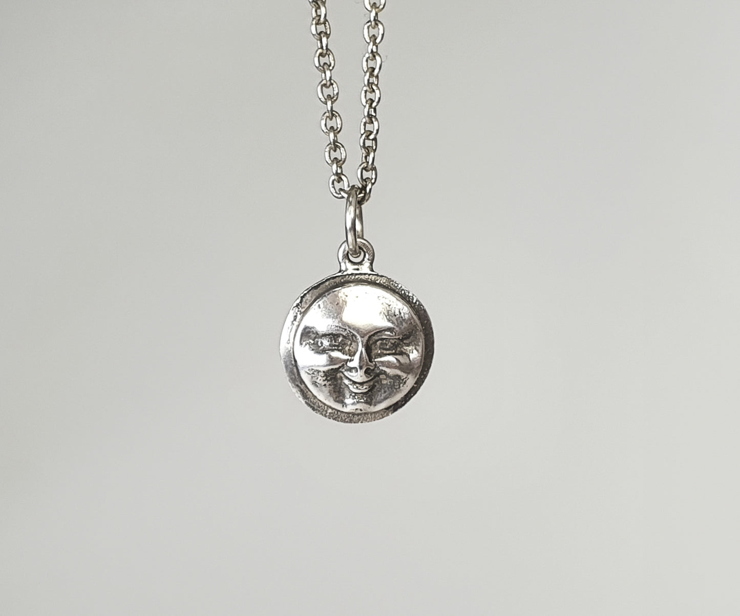 Antique Moon Face Necklace in Silver